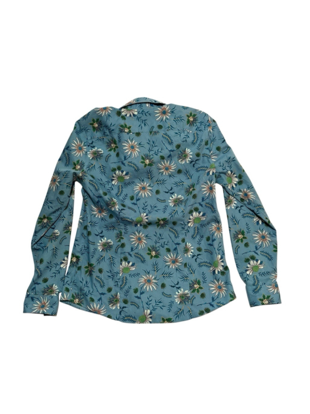 Lands End Button Up Shirt Womens 8 Cotton Multicolor / Teal Floral Long Sleeves - Picture 6 of 16
